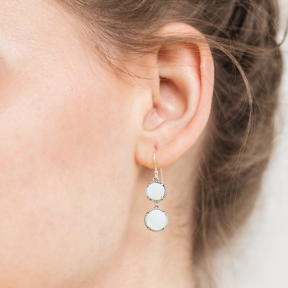 Recycled 1960's White Milk Glass Cold Cream Jar Sterling Double Take Earring - Picture 3 of 5